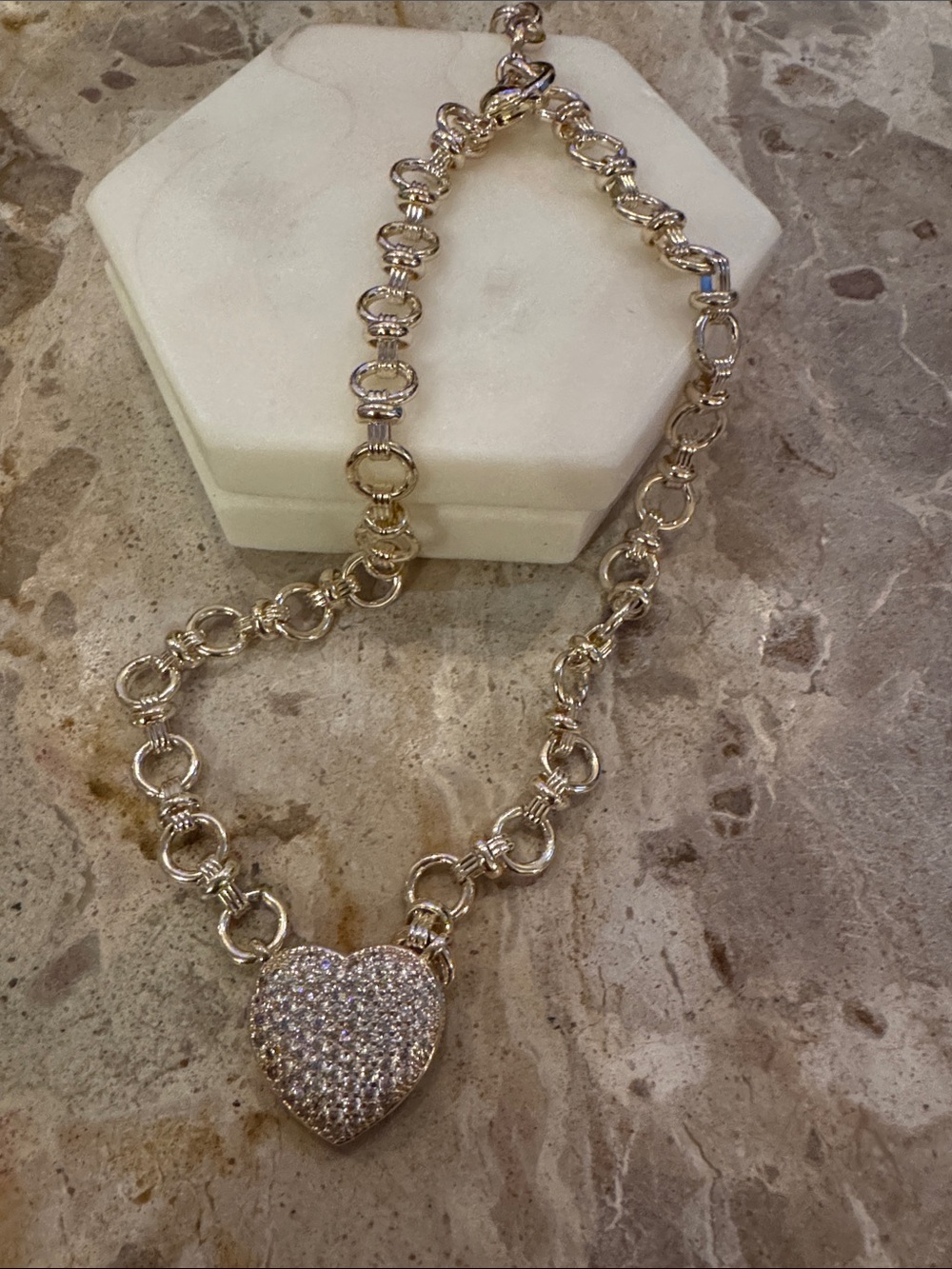 14k Gold Plated Crystal Heart Pendant Necklace - Women Jewelry